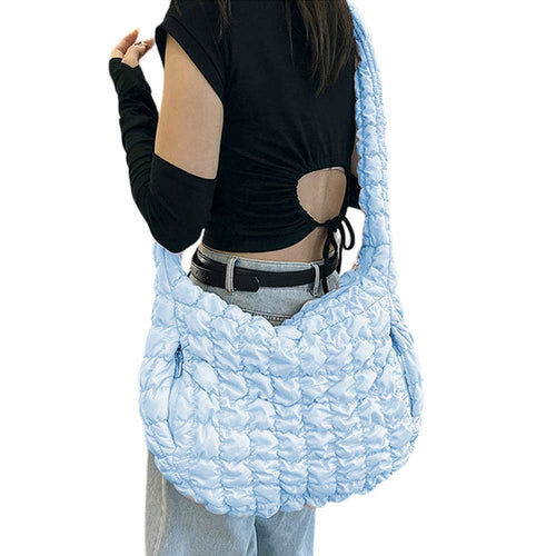 Quilted Puffer Shoulder Crossbody Bag Cloud Bag - Light Blue
