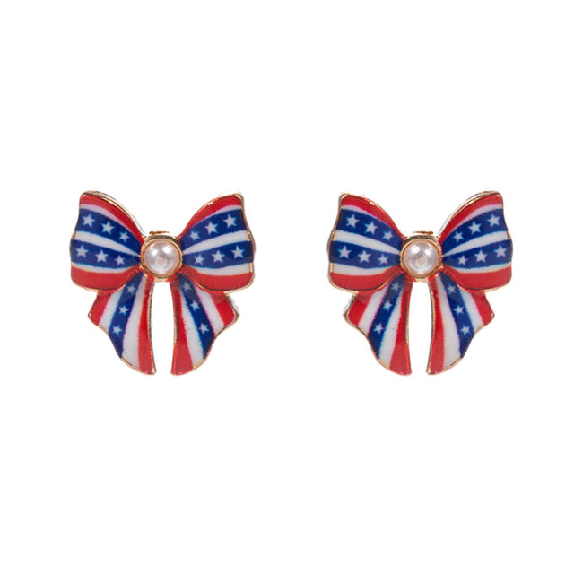 Blue Red White Show your patriotic spirit with these charming bow stud earrings featuring a star design and center gem. A fun accessory for national holidays, parades, and festive events, they add flair to any outfit with a bold yet elegant style.