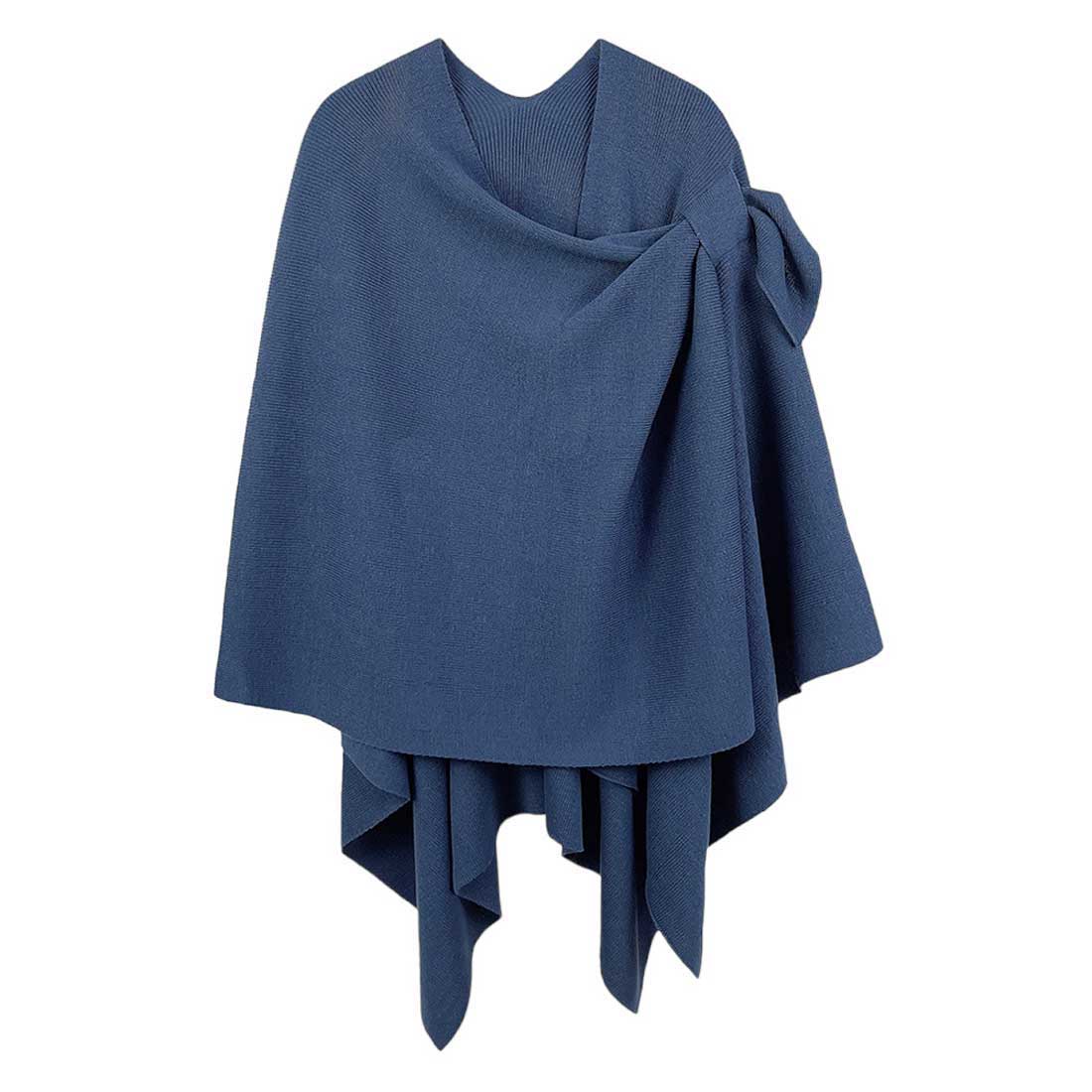 Blue Shoulder Strap Solid Ruana Poncho, with the latest trend in ladies outfit cover-up! the high-quality bling border solid neck poncho is soft, comfortable, and warm but lightweight. Stay protected from the chilly weather while taking your elegant looks to a whole new level with an eye-catching, luxurious outfit women! 