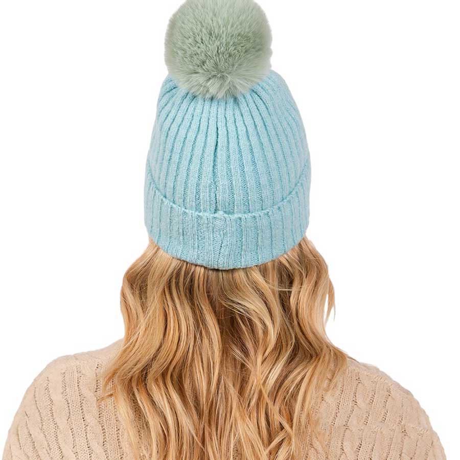 Blue-Solid Color Pom Pom Two Tone Beanie Hat, Made from high-quality materials, this hat features a soft and cozy pom pom detail and a two-tone design. Perfect for any cold weather outfit,this hat is a must-have for your winter wardrobe.Ideal for travelers who are on vacation or just spending some time in the great outdoors
