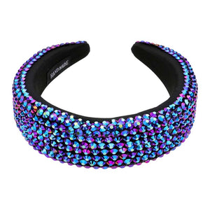 Blue Studded Padded Headband, sparkling placed on a wide padded headband making you feel extra glamorous especially when crafted from padded beaded headband . Push back your hair with this pretty plush headband, spice up any plain outfit! Be ready to receive compliments. Be the ultimate trendsetter wearing this chic headband with all your stylish outfits!