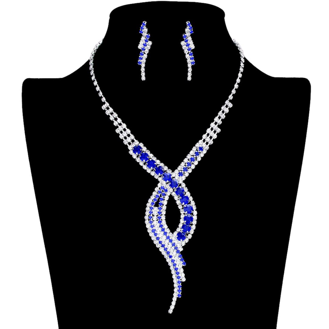 Blue Swirl Rhinestone Pave Necklace, get ready with this swirl rhinestone pave necklace to receive the best compliments on any special occasion. These classy swirl rhinestone pave necklaces are perfect for parties, weddings, and evenings. Awesome gift for birthdays, anniversaries, Valentine’s Day, or any special occasion.