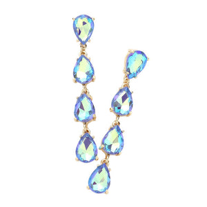 Blue Teardrop Stone Link Dangle Evening Earrings, add a subtle hint of sophistication to your special occasion look. Crafted from stones in a variety of colors, these earrings feature a delicate teardrop stone design that will sparkle and shine under the evening light. Perfect gift for your loved ones on any meaningful day.