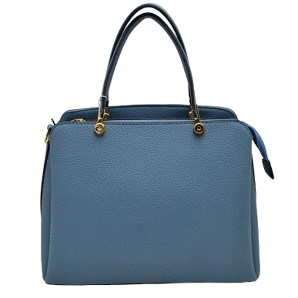 Blue Textured Faux Leather Top Handle Tote Bag, is designed with state-of-the-art faux leather. It features a textured design and a comfortable top handle for easy carrying. Its spacious interior allows you to carry your everyday necessities in style. Perfect for any occasion or everyday use making it a great gift choice.
