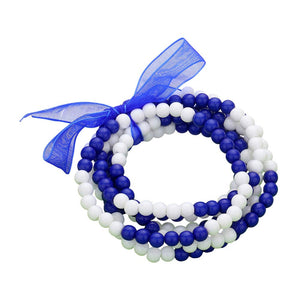 Blue White 6PCS Game Day Beaded Stretch Bracelets, Enhance your attire with this beautiful bracelet to show off your fun trendsetting style. It can be worn with any daily wear or on any sports day. These 6PCS Game Day Beaded Stretch Bracelets are a perfect gift idea for any sports lover.