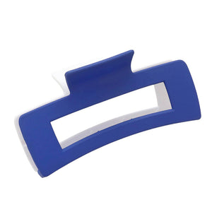 Blue White Game Day Two Tone Open Rectangle Hair Claw Clip, is perfect for keeping your locks in place. This professional-grade clip features a firm grip clamp that ensures your hair stays put all day long. Made from high-quality materials, this clip is sure to last. Perfect gift for sports lovers to show their team spirit.
