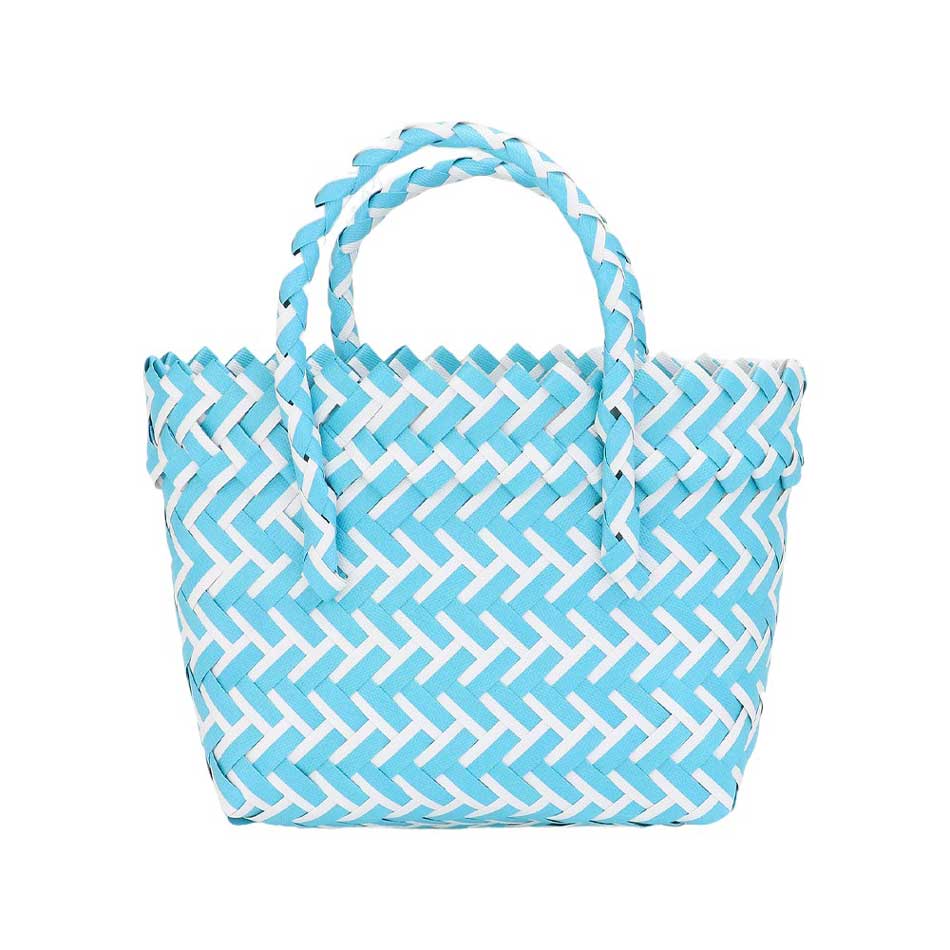 Blue Woven Basket Mini Micro Tote Bag is expertly crafted with a unique design that combines both fashion and function. Its sturdy woven construction provides durability and its compact size makes it perfect for carrying essentials while on the go. Add a touch of style to your every day with this versatile tote bag.