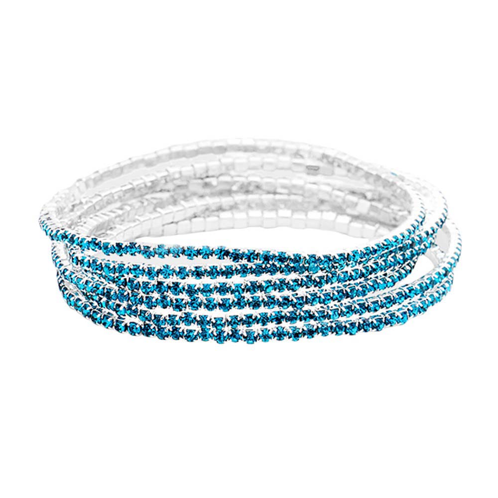 Blue Zircon 6PCS - Rhinestone Multi Layered Stretch Evening Bracelets, Perfect for a formal event or adding some glam to your everyday look. The sparkling rhinestones will catch the light and make you shine! Get ready to turn heads and feel confident with each wear. The ideal choice for making a lovely gift to your loved ones.