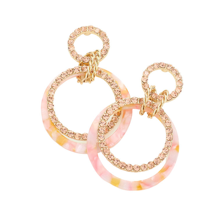 Tired of plain old earrings? Add some pizzazz to your look with these Blush Celluloid Acetate Rhinestone Embellished Open Circle Link Dangle Earrings! Embellished with rhinestones in open circles, these earrings are sure to sparkle. Perfect Birthday Gift, Anniversary Gift, Christmas Gift, Regalo Navidad, Regalo Cumpleanos