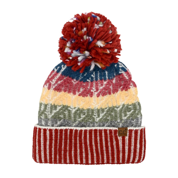 Brick Cable Color Block Pom C.C Beanie combines classic cable knit texture with a vibrant color block design for a modern twist on winter essentials. Featuring a soft pom-pom on top, this beanie offers both style and warmth. Crafted to provide comfortable wear in cold weather, it’s an expert choice for those seeking functional yet fashionable headwear.