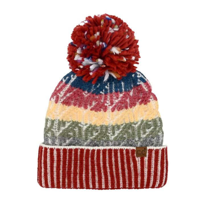 Brick Cable Color Block Pom C.C Beanie combines classic cable knit texture with a vibrant color block design for a modern twist on winter essentials. Featuring a soft pom-pom on top, this beanie offers both style and warmth. Crafted to provide comfortable wear in cold weather, it’s an expert choice for those seeking functional yet fashionable headwear.