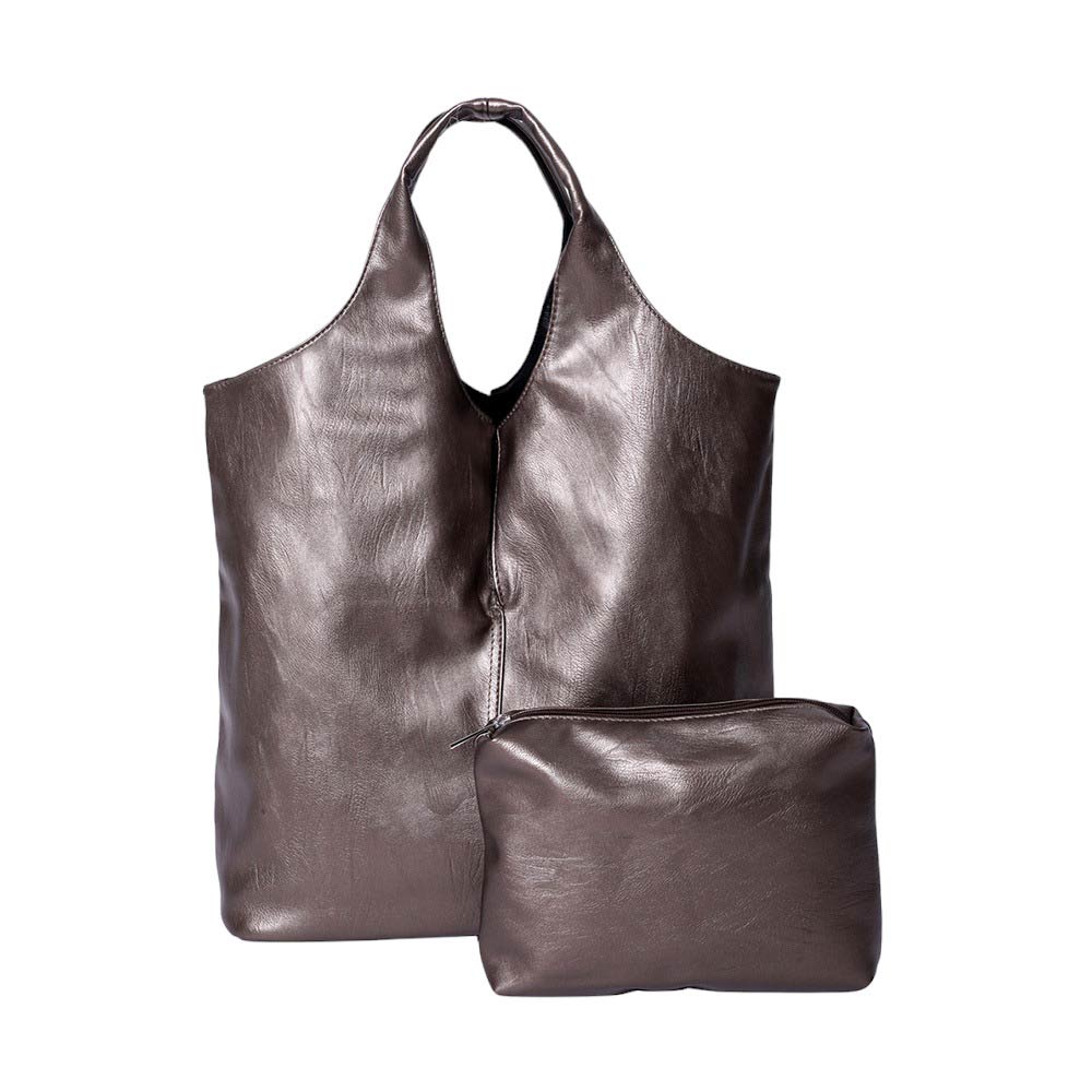 Bronze 2PCS Reversible Metallic Tote and Pouch Bags, offers an all-around stylish and practical way to carry your essentials. Each piece features a zipper closure for secure storage and easy access. The versatile design means you can reverse the bag and create a whole new look! Ideal for everyday use and as a functional gift.