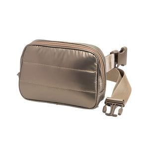 Bronze Puffer Rectangle Sling Bag Fanny Bag Belt Bag, this stylish is bag made from durable material to ensure maximum protection and comfort. It features a fashionable design with adjustable straps, and secure buckle closure ensuring your valuables are safe and secure. The perfect accessory for any occasion, shopping, etc.