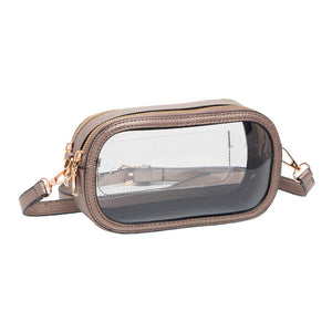 Bronze Solid Faux Leather Transparent Rectangle Crossbody Bag, is the perfect accessory for any outfit. Its solid faux leather material is durable and lightweight. The adjustable crossbody strap provides convenience and comfortability. Wear it on your next night out for a fashionable look and make an exquisite gift with this!