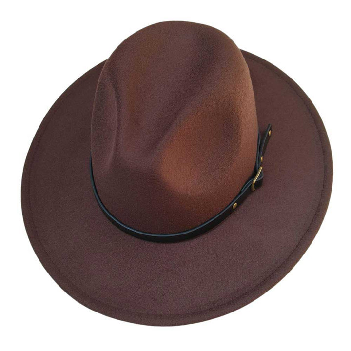 Brown-Belt Band Pointed Fedora Hat. Made with a stylish belt band and pointed brim, this hat is the perfect accessory for a sophisticated look. The high-quality material ensures long-lasting wear and a comfortable fit. Elevate your style with this must-have hat.