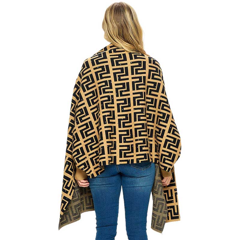 Brown Bling Stone Embellished Patterned Sleeve Wrap Poncho, Featuring a unique wrap design and a stunning pattern embellished with glamorous bling stones, this poncho makes a statement without sacrificing comfort. Perfect for everyday wear or special occasions. Excellent gift choice for your close ones on any occasion.