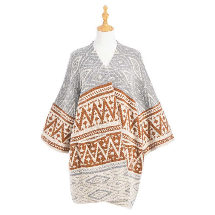 Brown Boho Patterned Poncho, With the latest trend in ladies' outfit cover-up! the high-quality knit poncho is soft, comfortable, and warm but lightweight. It's perfect for your daily, casual, party, evening, vacation, and other special events outfits. A fantastic gift for your friends or family.