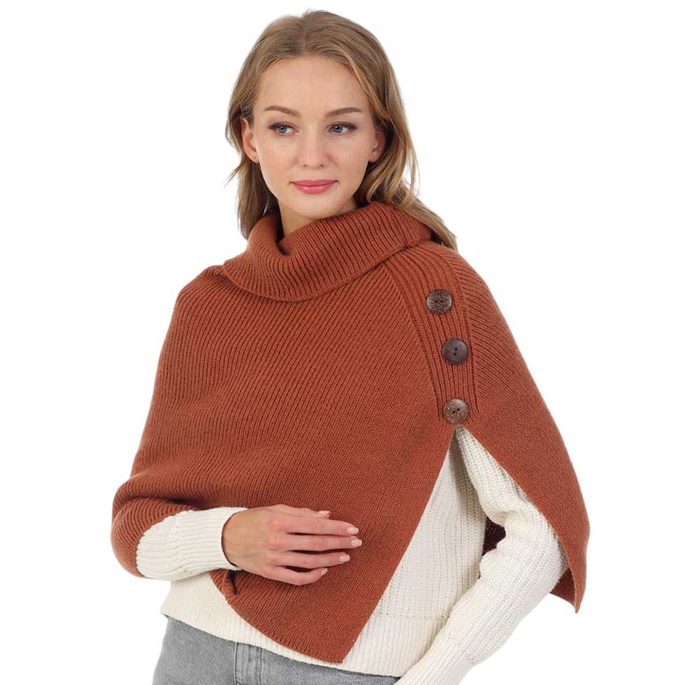 Taupe Button Pointed Slit Turtleneck Knit Shawl Scarf, with the latest trend in ladies' outfit cover-up! the high-quality knit shawl poncho scarf is soft, comfortable, and warm but lightweight. It's perfect for your daily, casual, party, evening, and other special events outfits. A fantastic gift for your friends or family.