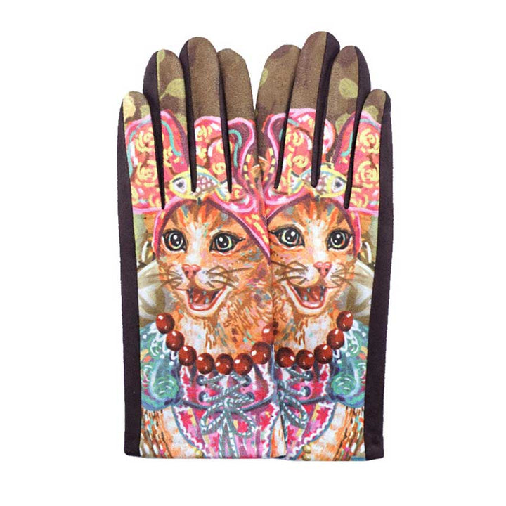 Brown Cat Printed Smart Touch Gloves, Experience ultimate convenience and warmth with our special designed gloves. With functional touchscreen compatibility and a playful cat design, these gloves will keep your hands cozy and allow you to use your devices without interruption. No more sacrificing style for practicality.
