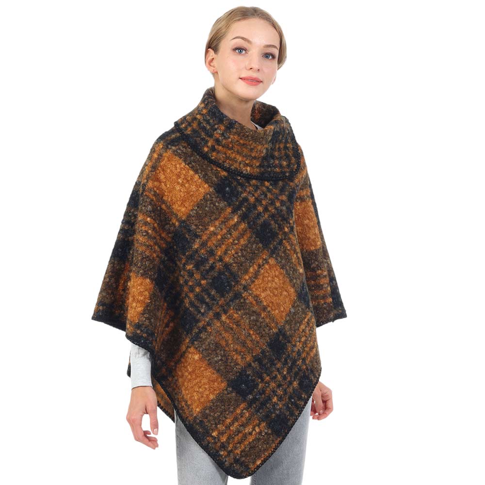 Brown Check Patterned Neck Poncho, with the latest trend in ladies' outfit cover-up! the high-quality knit poncho is soft, comfortable, and warm but lightweight It's perfect for your daily, casual, party, evening, vacation, and other special events outfits. A fantastic gift for your friends or family.