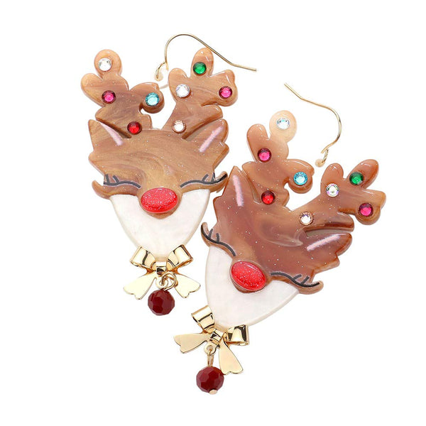 Brown Christmas Rudolph Resin Dangle Earrings, Crafted from high-quality resin, they feature Rudolph’s iconic red nose and holly detail for a special holiday touch. Lightweight and durable, they’ll make a perfect addition to your Christmas jewelry collection. Perfect holiday gift idea.