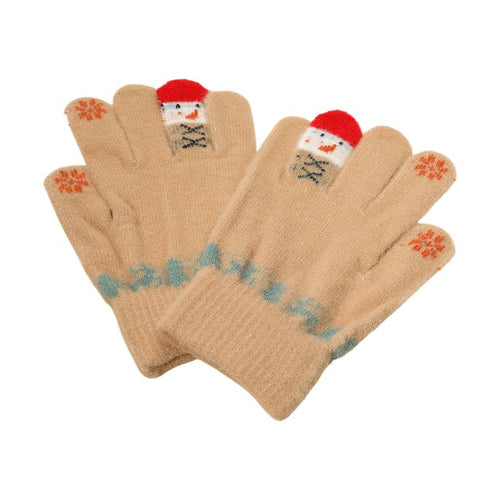 Christmas Theme Pattern Smart Touch Winter Gloves - Brown