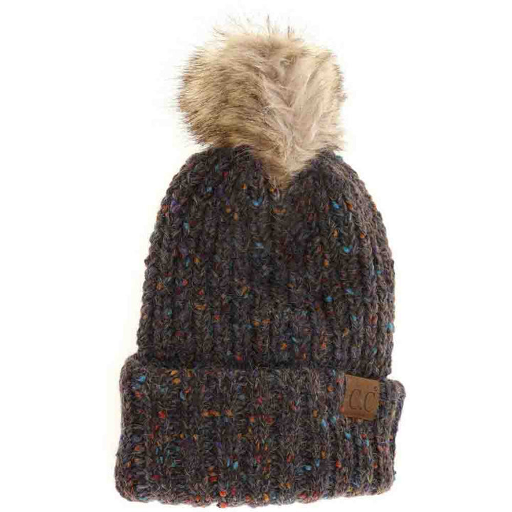 Brown Confetti Mohair Ribbed Fur Pom C.C Beanie combines cozy warmth with stylish texture. Crafted with a soft mohair blend, its ribbed design offers a comfortable, snug fit that retains heat. Topped with a luxurious fur pom, this beanie adds a sophisticated touch to any cold-weather outfit while ensuring superior comfort and durability. Ideal for both casual and refined winter wear.