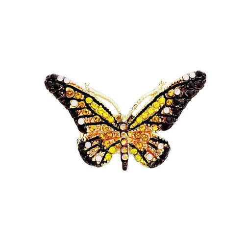 Crystal Pave Butterfly Stretch Ring - Brown