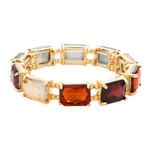 Brown Emerald Cut Stone Stretch Evening Bracelet, crafted from shimmering and high-quality glass beads. The Emerald cut of the stones makes sparkle and adds a touch of sophistication to any special occasion outfit. A timeless piece of jewelry perfect in any collection. Perfect gift for special ones on any special day.