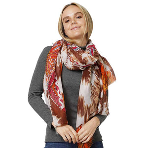 Brown Ethnic Printed Scarf, this timeless ethnic printed scarf is a soft, lightweight, and breathable fabric, close to the skin, and comfortable to wear. Sophisticated, flattering, and cozy. Look perfectly breezy and laid-back as you head to the beach. Perfect gift for birthdays, holidays, or fun nights out.