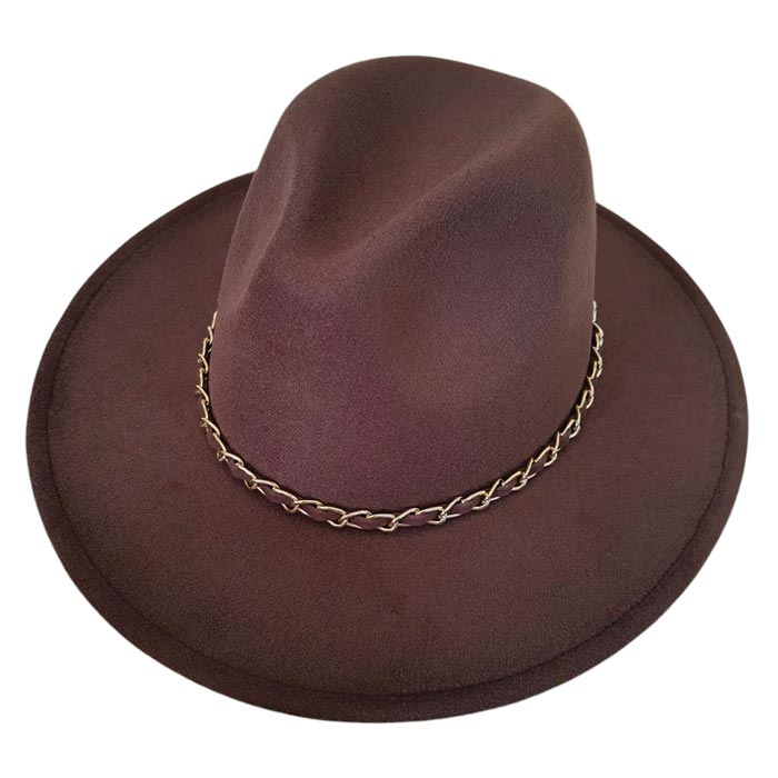 Brown-Faux Leather Braided Chain Band Pointed Fedora Hat offers a sleek and stylish accessory for any outfit. Made with high quality materials, the faux leather and braided chain band add a touch of sophistication to the classic pointed fedora shape. Upgrade your look with this trendy and durable hat.