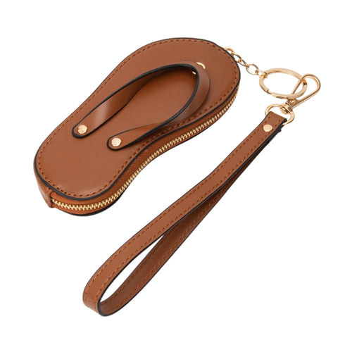 Faux Leather Flip-flop Mini Wristlet Bag Charm Coin Purse - Brown