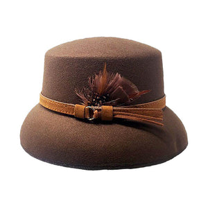 Brown Feather Pointed Felt Hat, is perfect for any occasion. Crafted from blended material, this hat features a stunning feather point design and a comfortable inner lining that will keep you warm and stylish. It ensures a secure fit making it a nice gift choice for those you care about. Look sharp in this classic hat.