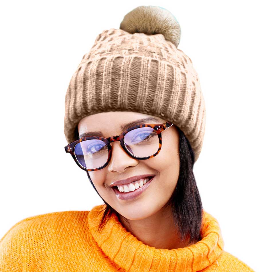 Black Fleece Lining Solid Knit Faux Fur Pom Pom Beanie Hat, Stay warm and stylish this season with this hat. This classic hat is perfect for gifting, crafted with a solid knit and lined with soft fleece to provide superior warmth and comfort on cold days. Perfect winter accessory for outdoor activities.