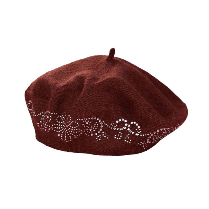 Brown-Flower Bling Studded Beret Hat, A stylish accessory for any outfit. With its floral design and studded accents, it adds a touch of elegance and glam to your look. Made with high-quality materials, it is durable and comfortable to wear. Perfect for any fashion lover.
