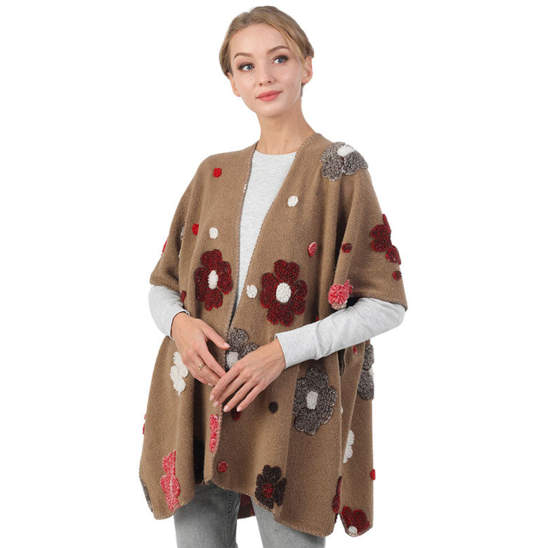 Brown Flower Patterned Poncho, is the perfect accessory for comfort, luxury, and trendiness. You can throw it on over so many pieces elevating any casual outfit!  Will surely be one of your favorite accessories. Perfect Gift for Wife, Mom, Birthday, Holiday, Christmas, Anniversary. Stay awesome with this beautiful poncho!