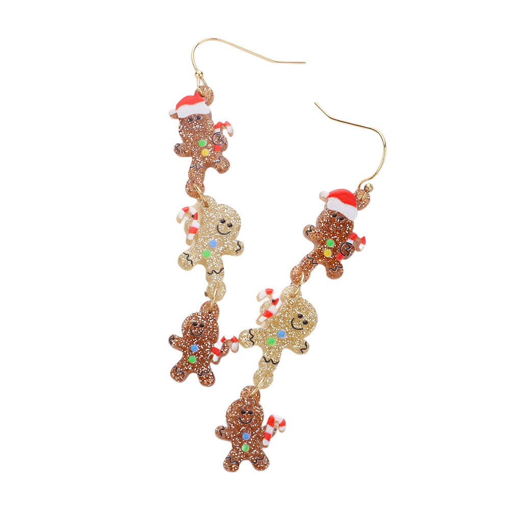 Brown Glittered Resin Santa Hat Triple Gingerbread Man Earrings, These unique Glittered Resin Santa Hat Triple Gingerbread Man Earrings are the perfect holiday accessory! Show off your perfect beauty at the Christmas party. Great gift idea for your Wife, Mom, your Loving one, or any family member this Christmas.