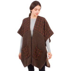 Brown Indian Tribe Pattern Pocket Cape Poncho, Made of lightweight and breathable fabric, this adds a touch of culture to any outfit. It features two spacious pockets for storing essential items and a well-fitted hood for extra protection. Ideal for those cooler days! Ideal winter gift choice for your loved ones.