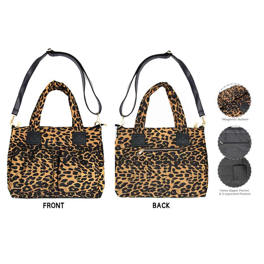 Brown Leopard Puffer Tote Bag, be the ultimate fashionista when carrying this leopard puffer tote bag in style. This leopard puffer tote bag for women could keep all your documents, Phone, Travel, Money, Cards, keys, etc in one compact place, and comfortably within arm's reach. Stay comfortable and smart.