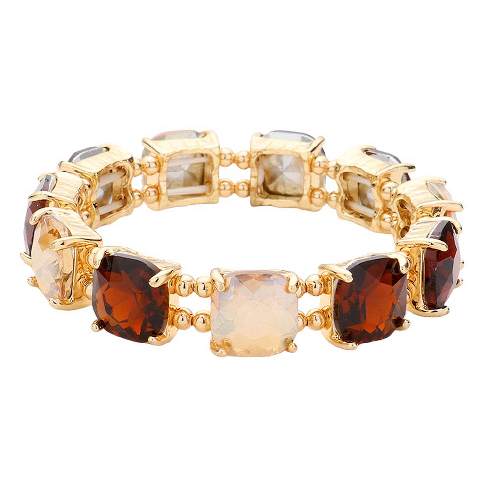 Brown Multi Cushion Square Stone Stretch Evening Bracelet, features a delicate combination of stones set in a modern cushion square. Perfect for adding sparkle and sophistication to any outfit. This is the perfect gift, especially for your friends, family, and the people you love and care about.