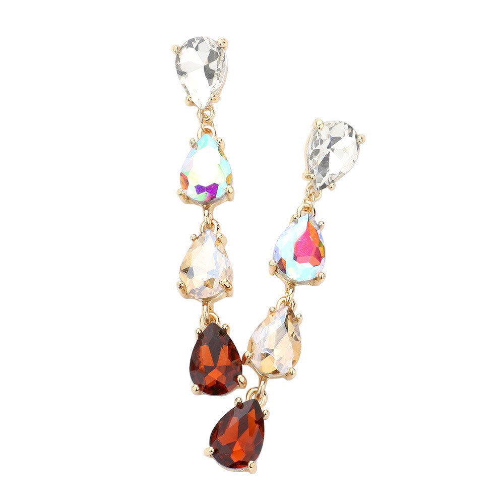 Brown Multi Teardrop Stone Link Dangle Evening Earrings, add a subtle hint of sophistication to your special occasion look. Crafted from stones in a variety of colors, these earrings feature a delicate teardrop stone design that will sparkle and shine under the evening light. Perfect gift for your loved ones on any meaningful day.