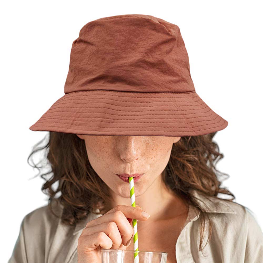 Brown Packable Compact Outdoor Bucket Hat, stay prepared for any sunny adventure, and don't get caught in the sun without this clever bucket hat! Perfect for any outdoor adventure, this hat packs easily into your bag and provides ample shade when needed. Stay protected and stylish with this must-have accessory.