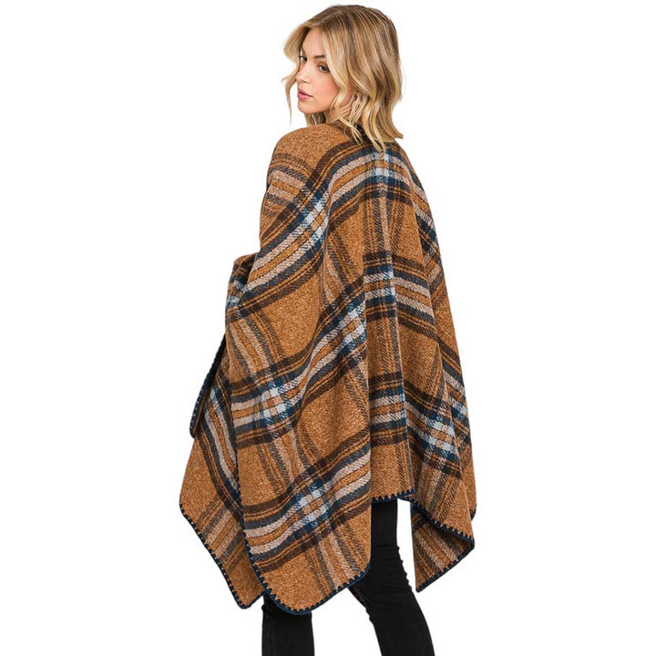 Brown Plaid Check Patterned Ruana Poncho, designed with a timeless plaid check pattern, this poncho exudes sophistication, making it the perfect addition to any outfit Perfect gift for Wife, Mom, Birthday, Holiday, Christmas, Anniversary, Fun night out. Make your moment stylish and attractive.