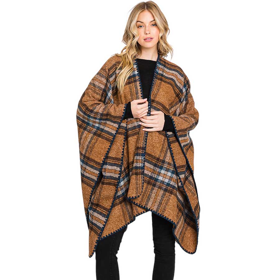 Black Plaid Check Patterned Ruana Poncho, designed with a timeless plaid check pattern, this poncho exudes sophistication, making it the perfect addition to any outfit Perfect gift for Wife, Mom, Birthday, Holiday, Christmas, Anniversary, Fun night out. Make your moment stylish and attractive.