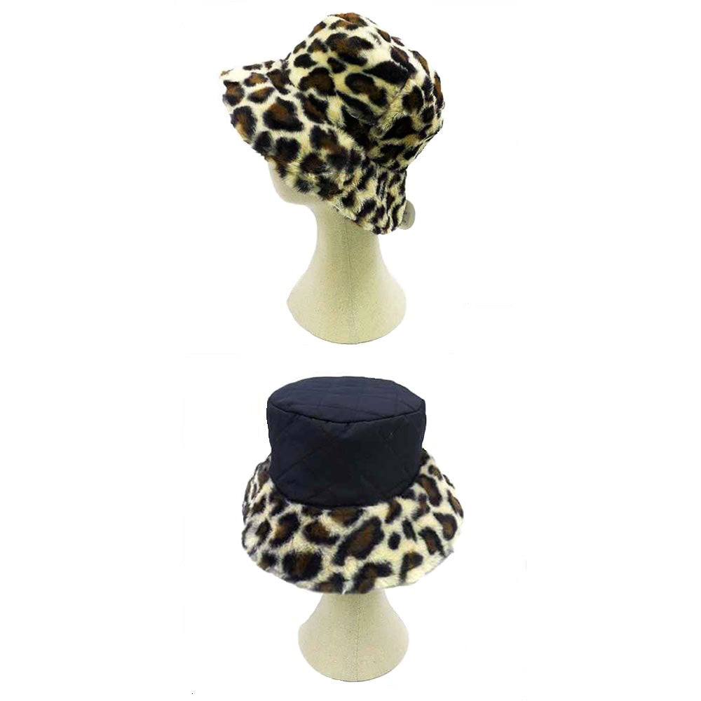 Brown Reversible Leopard Patterned Soft Faux Fur Bucket Hat, stay warm and cozy, protect yourself from the cold, this most recognizable look with remarkable bold, soft & chic bucket hat, features a rounded design with a short brim. The hat is foldable, great for daytime. Perfect Gift for cold weather.