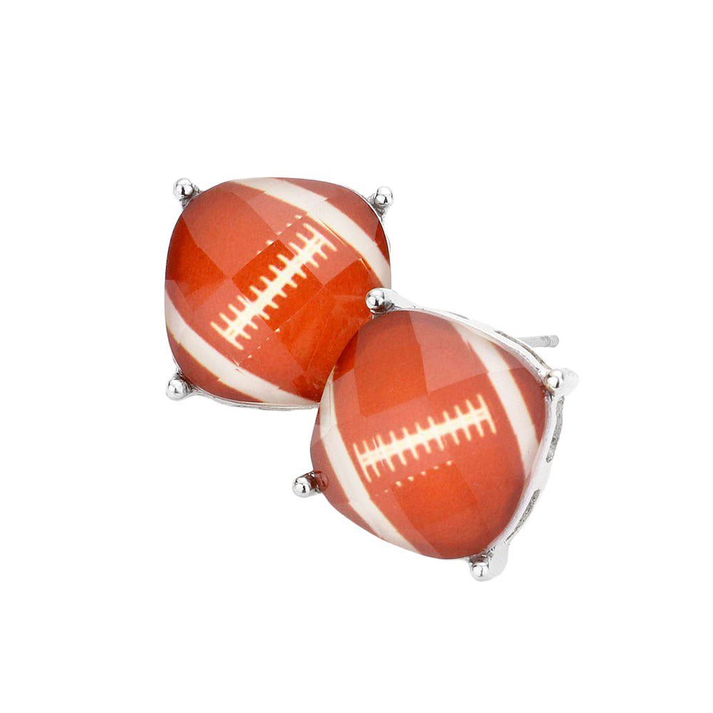 Orange Purple Score a touchdown with these quirky and playful Game Day Football Cushion Square Stud Earrings! Perfect for game days or any other occasion, these earrings feature a unique cushion square design that adds a fun and stylish touch to any outfit. Show off your love for the game in a fashionable and lighthearted way.
