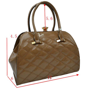Brown Shiny Patent Quilted Fashion Satchel Tote Handbag, is the perfect choice for anyone looking to add a touch of style to their wardrobe. Designed with a classic quilted pattern and a gleaming patent finish. A perfect accessory to keep all necessary things in place.