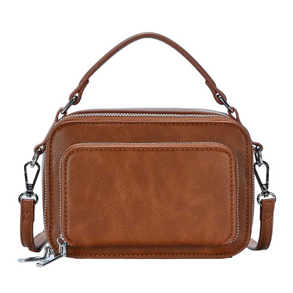 Brown Solid Faux Leather Rectangle Tote Crossbody Bag, is made of durable faux leather, offering long-lasting strength and comfortable fit. It features a wide interior to keep your things organized. With adjustable shoulder straps, it is a great option for carrying all day. A thoughtful gift for loved ones on any special day