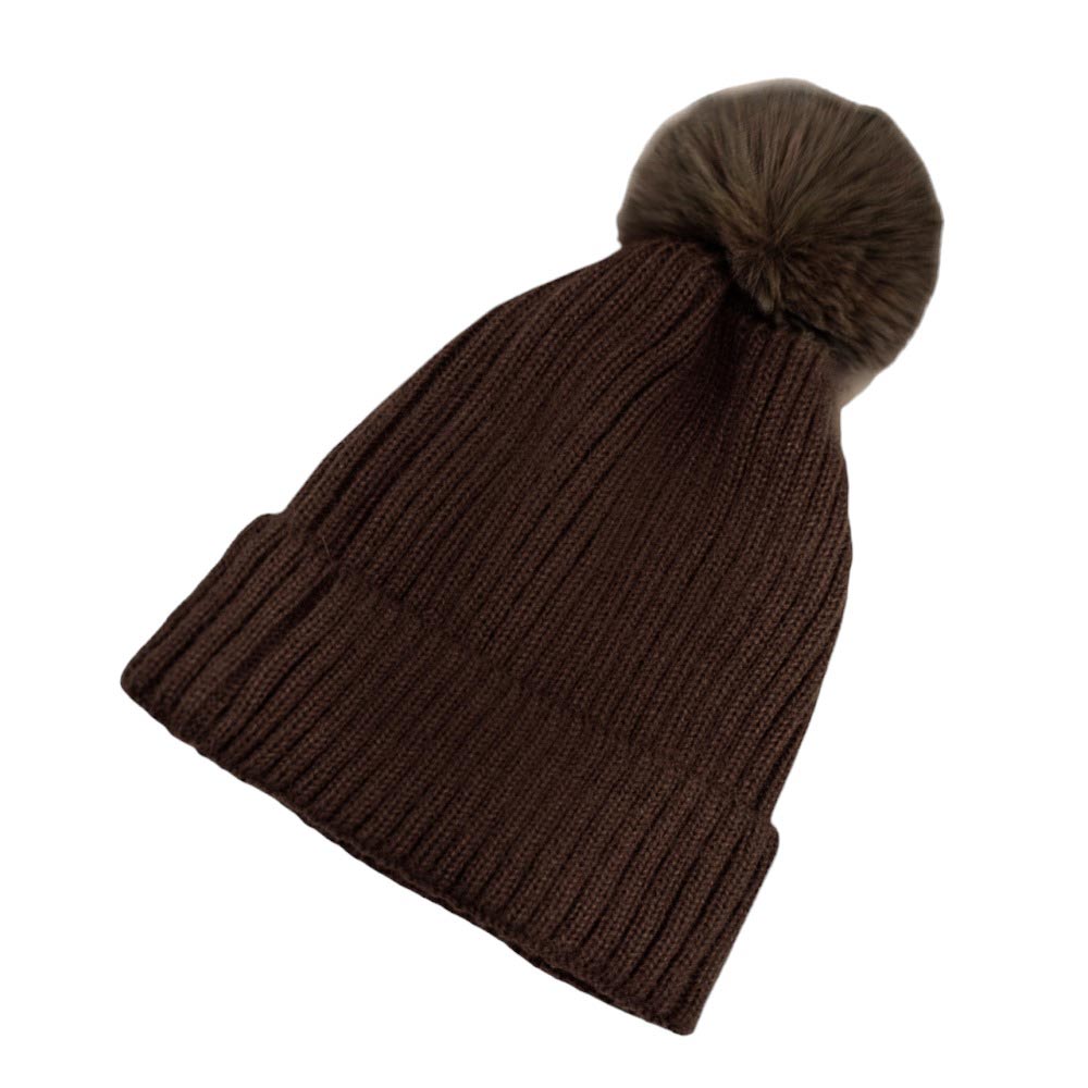Brown Solid Knit Pom Pom Beanie Hat, stay warm during the chilly months with this cozy pom pom beanie hat. It is made with a soft, high-quality knit and features a pom-pom on the top. Keep your head warm and fashionable all winter long! The perfect gift item for friends and family members in winter.