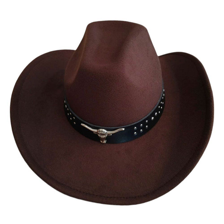 Brown-Steer Head Pointed Western Belt Pointed Cowboy Fedora Hat is a versatile accessory that adds a touch of Western flair to any outfit. With its pointed design and steer head embellishment, it is both stylish and functional. Made with high-quality materials, it is a durable and long-lasting addition to your wardrobe.